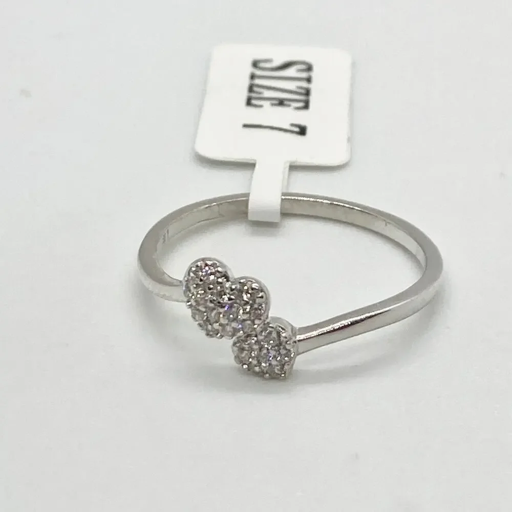 Size 7 Double Heart CZ 925 Ring